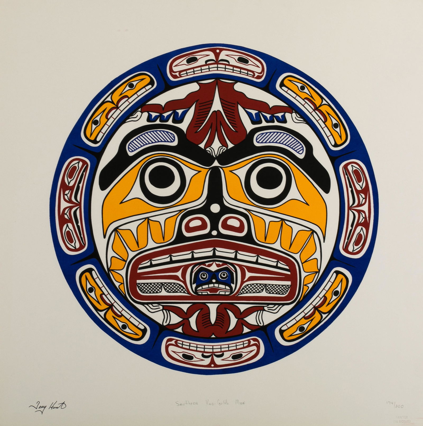 TONY HUNT, O.B.C. (1942-2017) KWAKWA̱KA̱ʼWAKW, Kwa-guilth Moon (Southern Gwa-Gulth: TONY HUNT, O.B.C. (1942-2017) KWAKWA̱KA̱'WAKW Kwa-guilth Moon (Southern Gwa-Gulth Moon), 1973 silkscreen, 20 x 20 in (50.8 x 50.8 cm) 174/200 Provenance Private Collection, Hamilton. Th