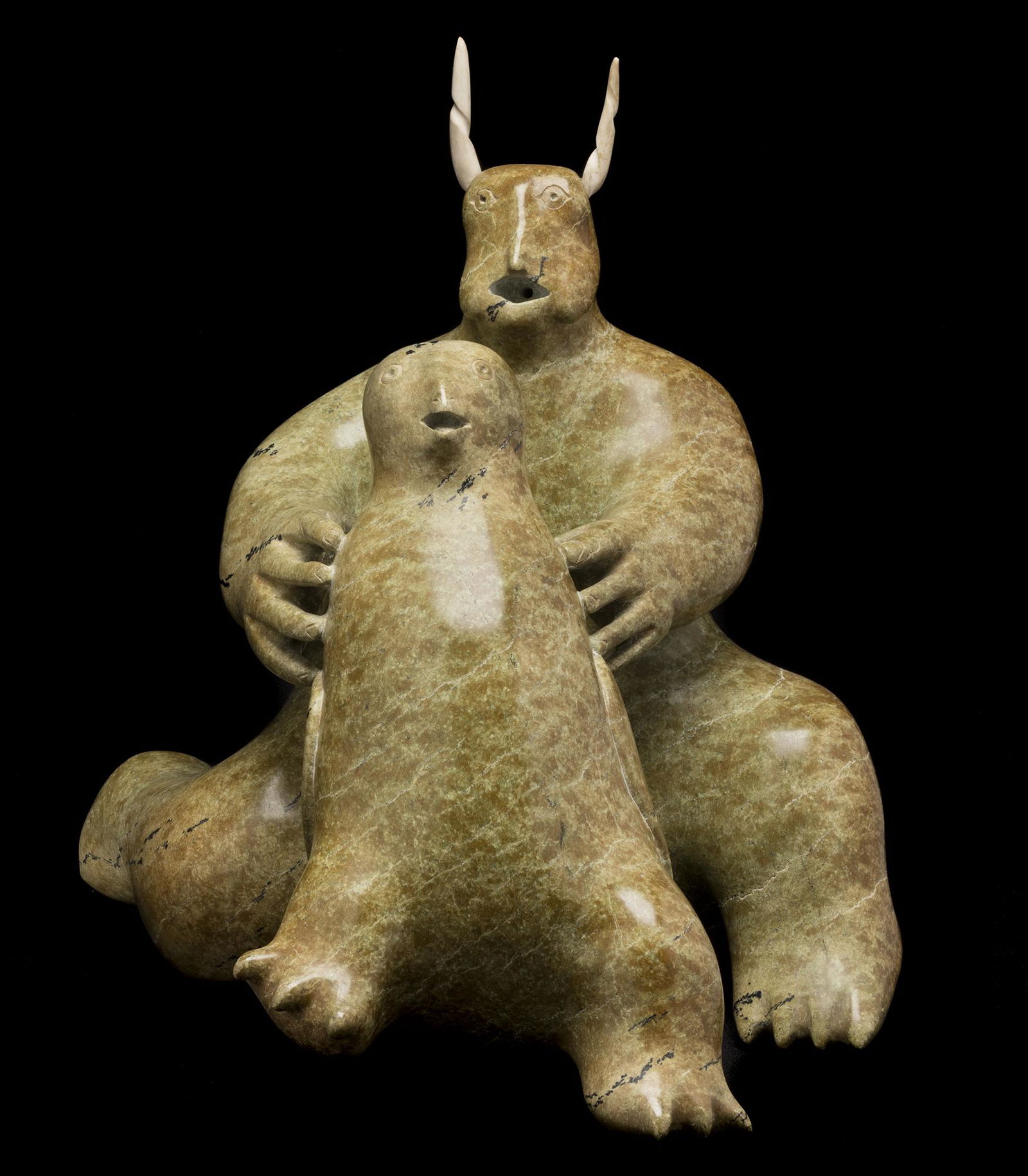 NUYALIAQ QIMIRPIK, INUIT, Horned Spirit and Owl, c. 1968-70 (1 of 4)