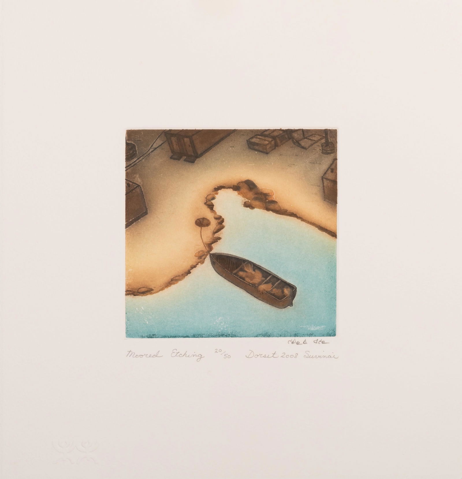 SHUVINAI ASHOONA, INUIT, Moored, 2008 #31: SHUVINAI ASHOONA (1961-) KINNGAIT (CAPE DORSET) Moored, 2008 #31 Printmaker: STUDIO PM, MONTREAL etching and aquatint, plate: 5.75 x 5.75 in (14.6 x 14.6 cm) / sheet: 13 x 13 in (33 x 33 cm) 20/50 Pro