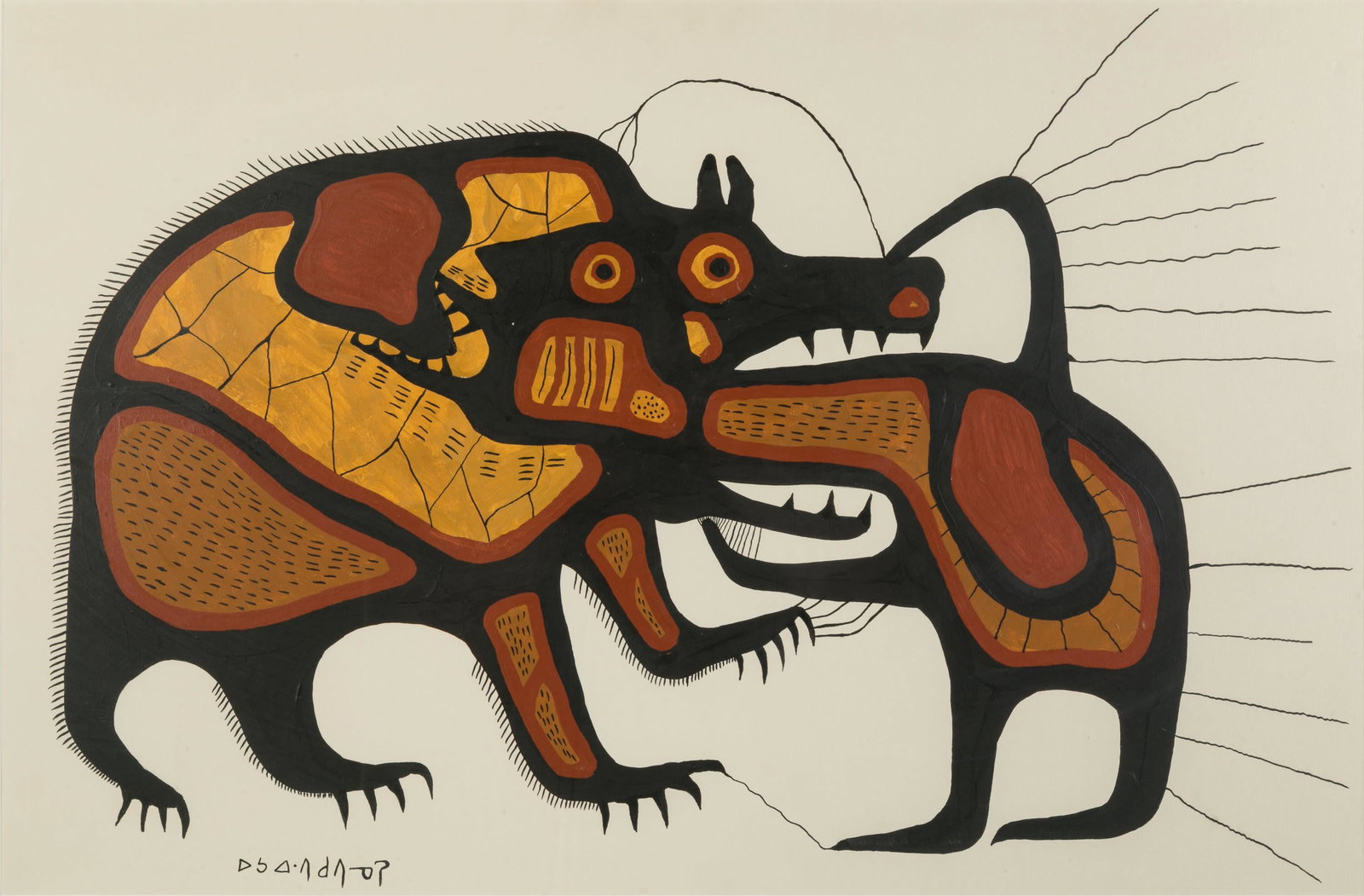 NORVAL MORRISSEAU, FIRST NATIONS,, Untitled (Man and Transformed Enemy), early 1970s: NORVAL MORRISSEAU, C.M. (1931-2007) ANISHINAABE (OJIBWE) Untitled (Man and Transformed Enemy), early 1970s acrylic on Grumbacher medium texture rag illustration board, 20 x 30 in (50.8 x 76.2 cm), fra