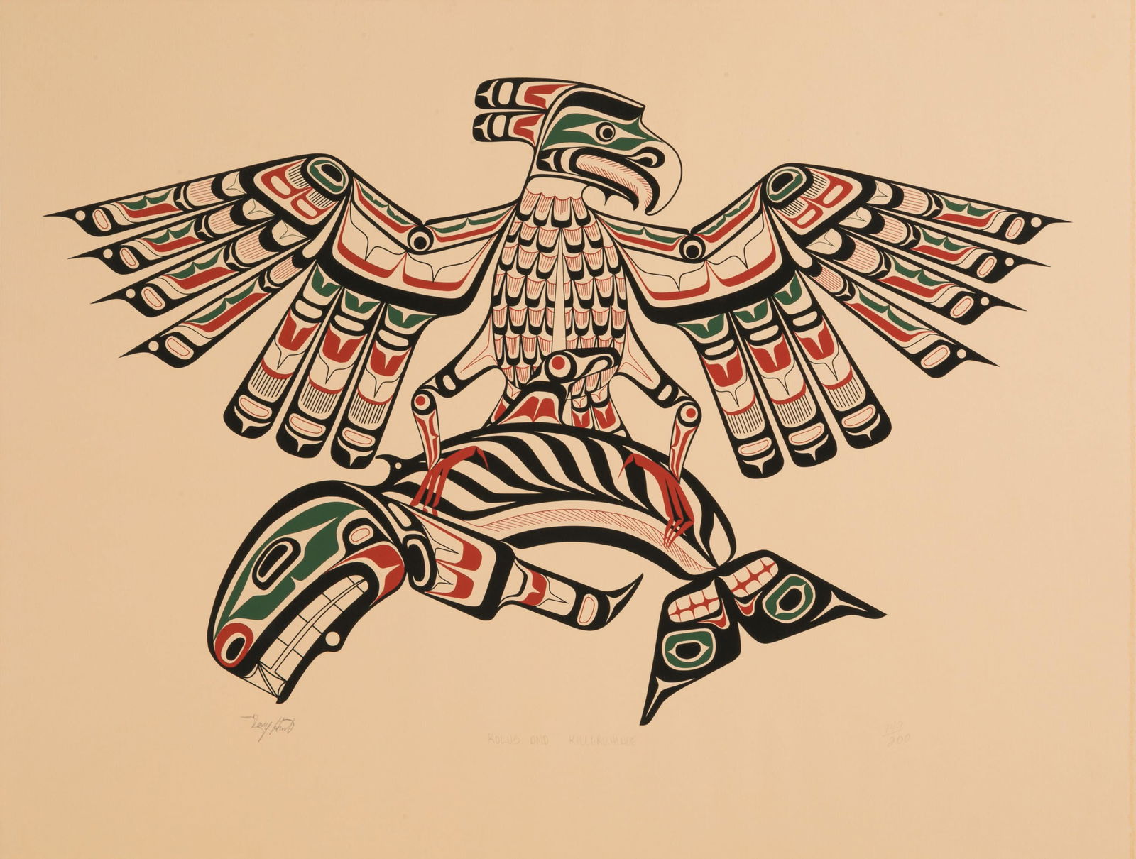 TONY HUNT, FIRST NATIONS, NORTHWEST COAST, Kolus and Killerwhale , late 1970s: TONY HUNT, O.B.C. (1942-2017) KWAKWA̱KA̱ʼWAKW Kolus and Killerwhale , late 1970s silkscreen on paper, 20 x 26.75 in (50.8 x 67.9 cm) 140/200 Provenance Private Collection, Ontario; Beq