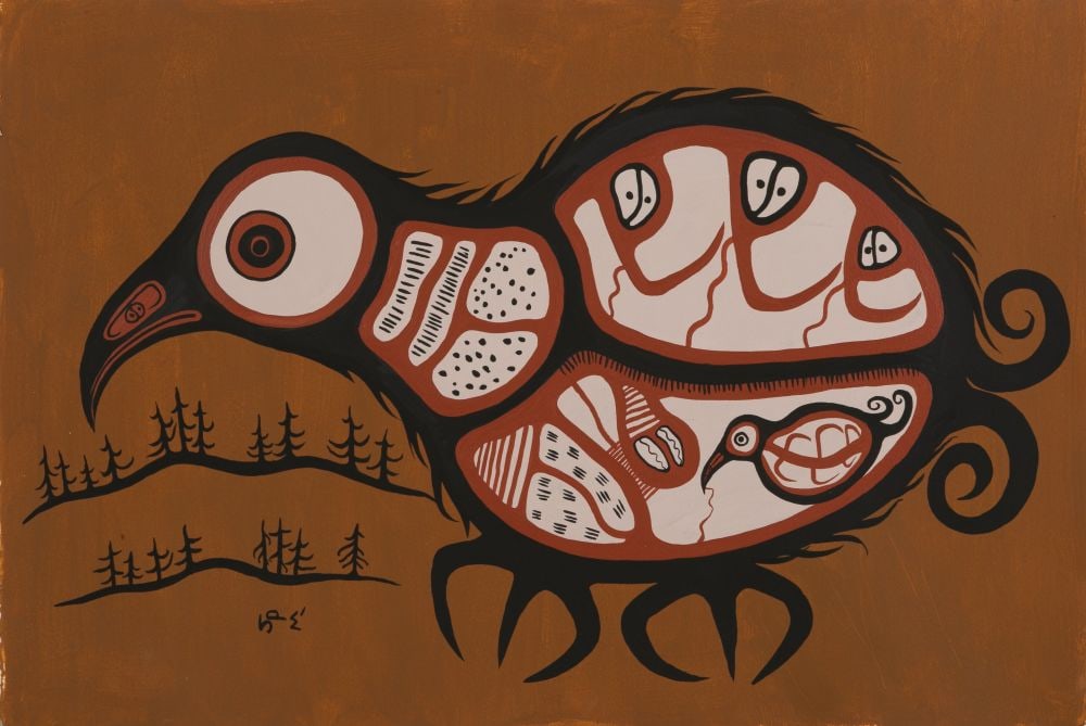 SAUL WILLIAMS, FIRST NATIONS, Snow Owl, 23 May 1977: SAUL WILLIAMS (1954-) ANISHINAABE (OJIBWE), NORTH CARIBOU LAKE FIRST NATION, WEAGAMOW, ON Snow Owl, 23 May 1977 acrylic on wove paper, 15 x 22 in (38.1 x 55.9 cm) signed, "ᓴᓇᓫ'"; tit
