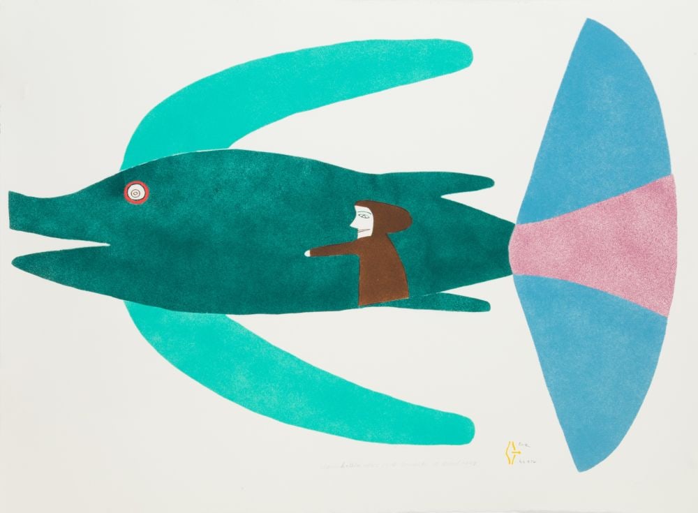 JESSIE OONARK, INUIT, Ikaluq [Iqaluk] Ulu* (Fish Ulu), 1978 #11: JESSIE OONARK, O.C., R.C.A (1906-1985) QAMANI'TUAQ (BAKER LAKE) Ikaluq [Iqaluk] Ulu* (Fish Ulu), 1978 #11 Printmaker: HATTIE AMIT'NAAQ (1935-) QAMANI'TUAQ (BAKER LAKE) stencil, 22.25 x 30 in (56.5 x 7