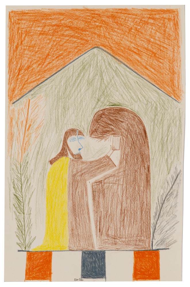 JESSIE OONARK, INUIT, Christ Offering Wine at the Last Supper (1 Corinthians 11:25), 1976: JESSIE OONARK, O.C., R.C.A (1906-1985) QAMANI'TUAQ (BAKER LAKE) Christ Offering Wine at the Last Supper (1 Corinthians 11:25), 1976 coloured pencil on wove paper, 14 x 9.5 in (35.6 x 24.1 cm) signed,