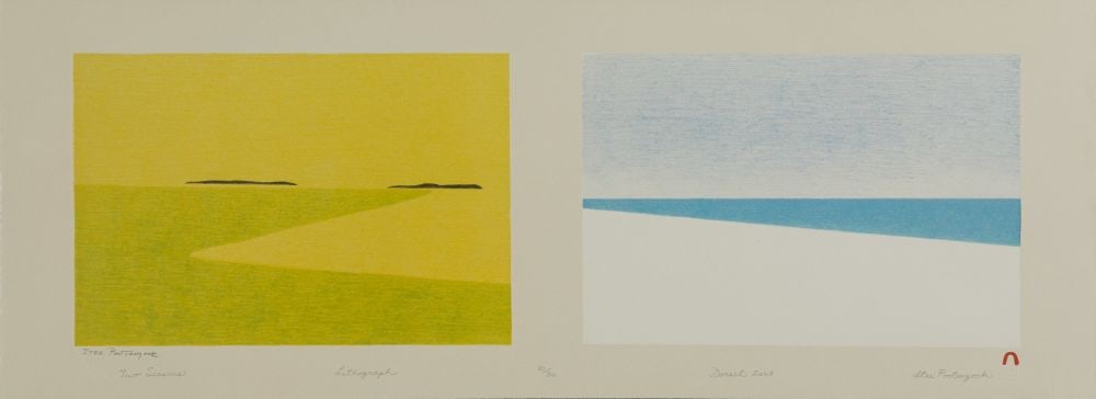 ITEE POOTOOGOOK, INUIT, Two Seasons, 2008 #2: ITEE POOTOOGOOK (1951-2014) KINNGAIT (CAPE DORSET) Two Seasons, 2008 #2 Printmaker: NIVIAKSIE QUVIANAQTULIAQ (1970-) KINNGAIT (CAPE DORSET) lithograph on grey paper, 11 x 30.25 in (27.9 x 76.8 cm) 20/