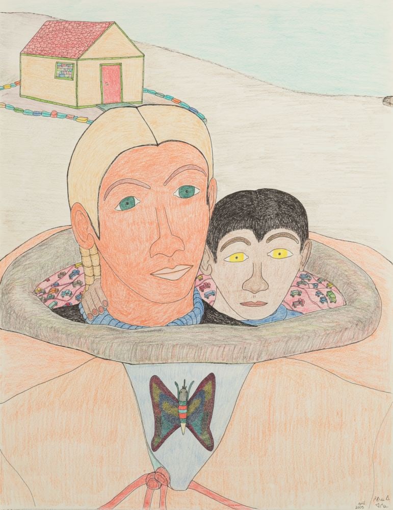 SHUVINAI ASHOONA, INUIT,, Mother and Child, April 2005: SHUVINAI ASHOONA (1961-) KINNGAIT (CAPE DORSET) Mother and Child, April 2005 coloured pencil and ink on paper, 26 x 20 in (66 x 50.9 cm) dated and signed, "April / 2005 / ᓱᕕᓇᐃ