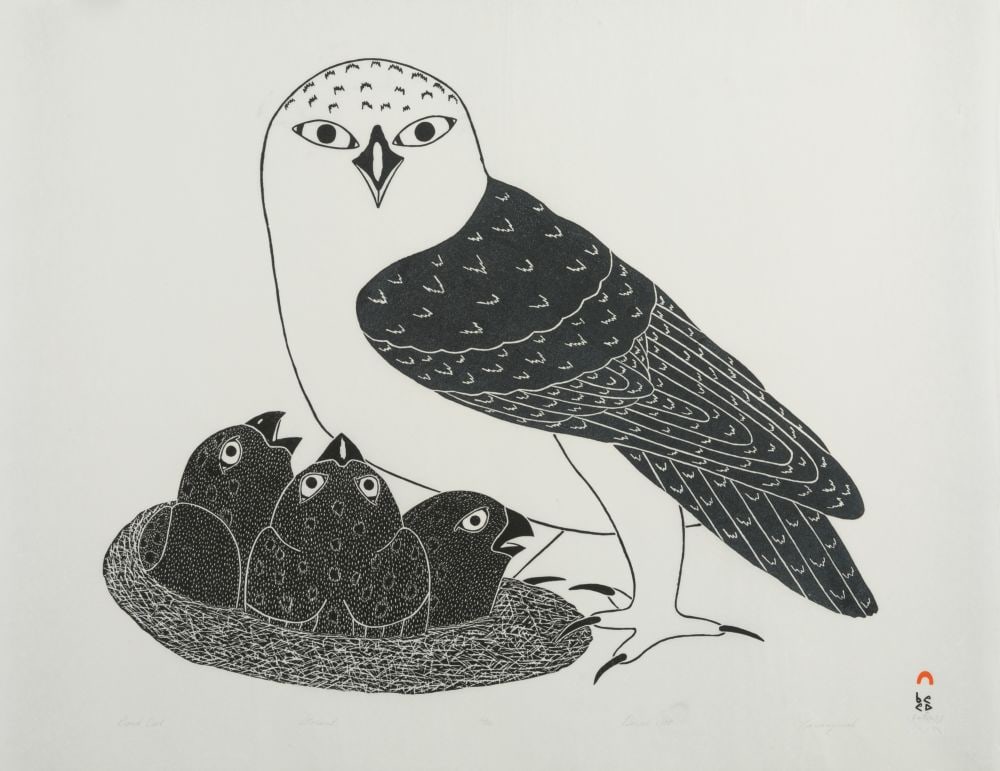 KANANGINAK POOTOOGOOK, INUIT, Proud Owl, 1988 #7: KANANGINAK POOTOOGOOK, R.C.A. (1935-2010) KINNGAIT (CAPE DORSET) Proud Owl, 1988 #7 Printmaker: QAVAVAU MANUMIE (1958-) KINNGAIT (CAPE DORSET) stonecut, 21.25 x 19.5 in (54 x 49.5 cm) 16/50 Provenance