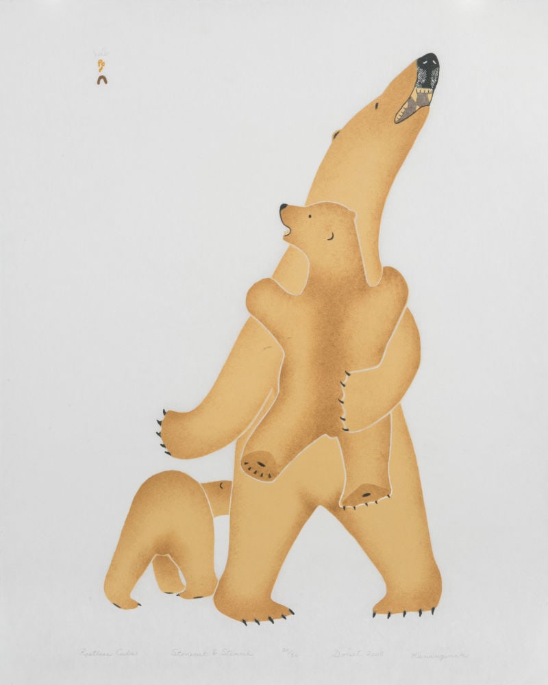 KANANGINAK POOTOOGOOK, INUIT, Restless Cubs, 2008 #6: KANANGINAK POOTOOGOOK, R.C.A. (1935-2010) KINNGAIT (CAPE DORSET) Restless Cubs, 2008 #6 Printmaker: QIATSUK NIVIAQSI (1941-) KINNGAIT (CAPE DORSET) stonecut and stencil, 24.5 x 19.5 in (62.2 x 49.5 cm