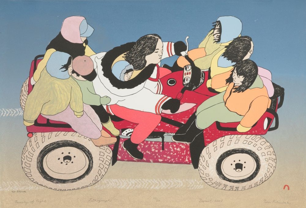 TIM PITSIULAK, INUIT, Family of Eight, 2008 #34: TIM PITSIULAK (1967-2016) KINNGAIT (CAPE DORSET) Family of Eight, 2008 #34 Printmaker: PITSEOLAK NIVIAQSI, R.C.A. (1947-2015) KINNGAIT (CAPE DORSET) lithograph, 15.5 x 22 in (38.7 x 55.9 cm) 20/50 Pro