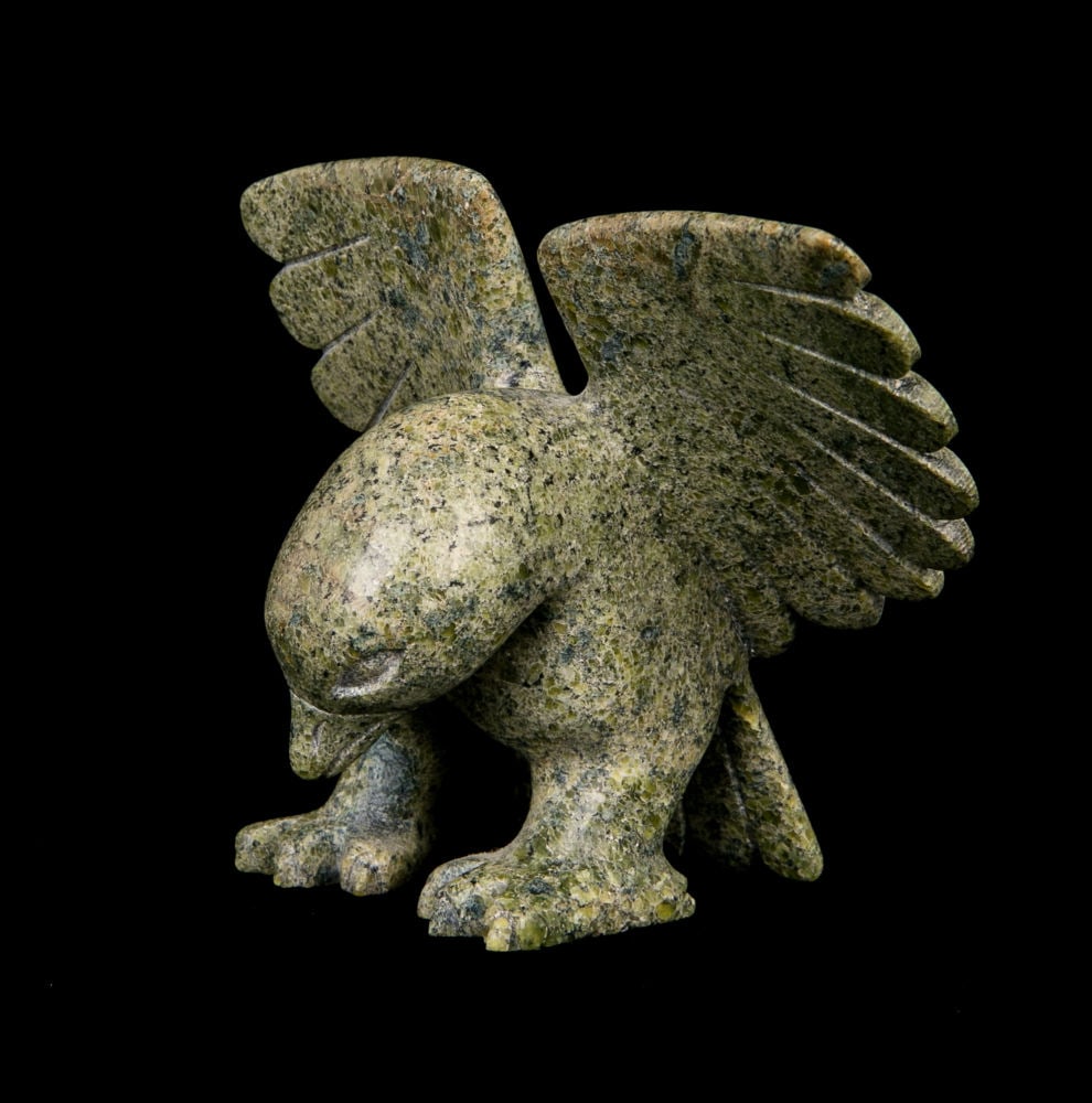 ALASHUA SHARKY, INUIT, Alighting Bird, c. 1999: ALASHUA SHARKY (1973-) KINNGAIT (CAPE DORSET) Alighting Bird, c. 1999 stone, 3 x 4.25 x 2 in (7.6 x 10.8 x 5.1 cm) signed, "ᐊᓚᓱᐊ / ᓴᑲ". Provenance From the Collecti