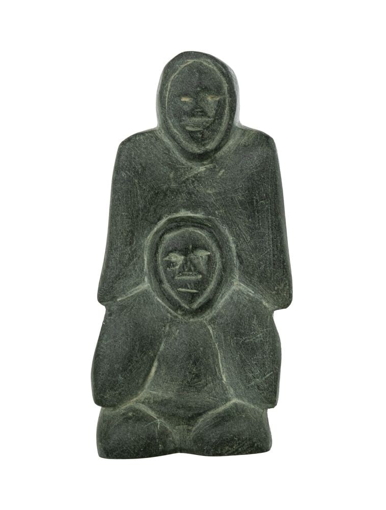 ADA EYETOAQ, INUIT, Shoulder Ride, 1986: ADA EYETOAQ (1934-) QAMANI'TUAQ (BAKER LAKE) Shoulder Ride, 1986 stone, 3.5 x 1.75 x 1 in (8.9 x 4.4 x 2.5 cm) signed and dated, "1986 / ᔪᓂ ᐃᔨᑐᐊ". Provenance From t