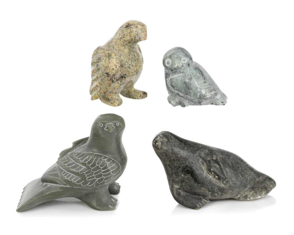 FOUR INUIT ARTISTS, Four Arctic Animals: JOE SALA, Probably KUUJJUARAPIK (GREAT WHALE RIVER); SOLOMON KARPIK (1947-) PANNIRTUQ (PANGNIRTUNG); UNIDENTIFIED ARTIST, QIKIQTAALUK (NORTH BAFFIN); IZIASIE KOPALIE (1948-) QIKIQTARJUAQ (BROUGHTON IS