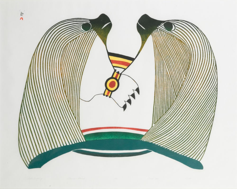 PUDLO PUDLAT, INUIT, Seals Surfacing, 1985 #38: PUDLO PUDLAT (1916-1992) KINNGAIT (CAPE DORSET) Seals Surfacing, 1985 #38 Printmaker: IYOLA KINGWATSIAK (1933-2000) KINNGAIT (CAPE DORSET) stonecut and stencil, 23 x 29 in (58.4 x 73.7 cm), framed, si