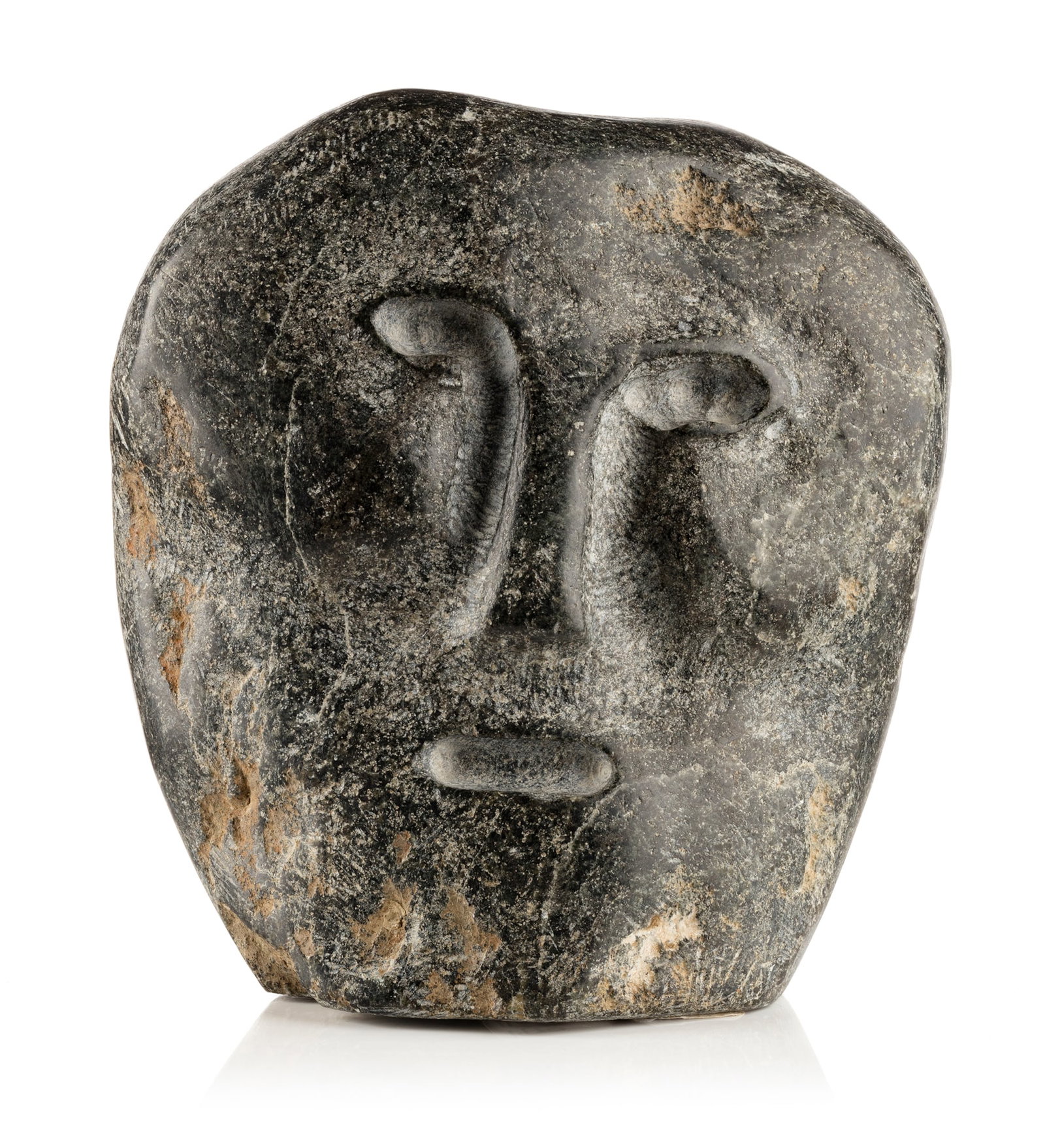 JOHN TIKTAK, INUIT, Janus Head, c. 1975-76: JOHN TIKTAK, R.C.A. (1916-1981) KANGIQLINIQ (RANKIN INLET) Janus Head, c. 1975-76 stone, 6 x 5.5 x 2.75 in (15.2 x 14 x 7 cm) signed, "ᑎᑕ"; inscribed in an unknown hand in ink, "1978 /John