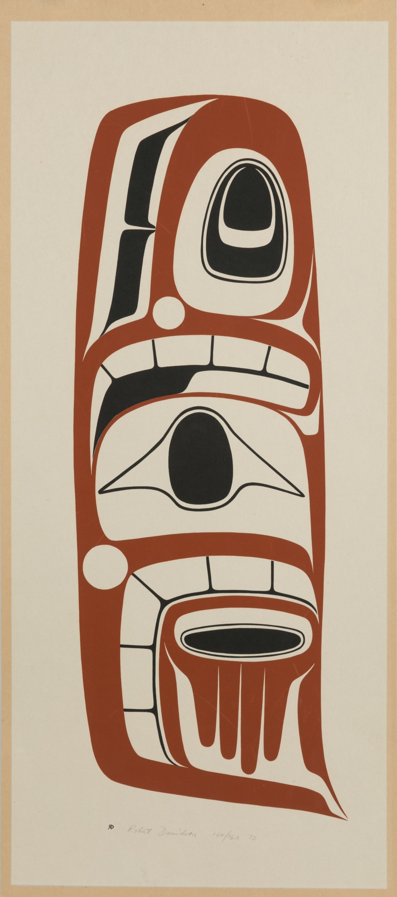 ROBERT DAVIDSON, HAIDA, Killer Whale Fin (Abstract), 1973: ROBERT DAVIDSON (GUUD SANS GLANS), C.M., O.B.C., (1946-) HAIDA, MASSET / WHITE ROCK Killer Whale Fin (Abstract), 1973 silkscreen, 25 x 11 in (63.5 x 27.9 cm) 163/165 Provenance Private Collection, Vic