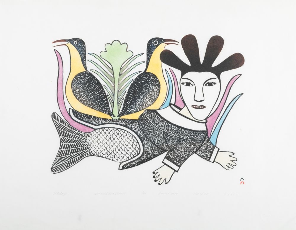 KENOJUAK ASHEVAK, INUIT, Talelayu (Sea Maid), 1979 #21: KENOJUAK ASHEVAK, C.C., R.C.A. (1927-2013) KINNGAIT (CAPE DORSET) Talelayu (Sea Maid), 1979 #21 Printmaker: PEE MIKKIGA (1940-1996) KINNGAIT (CAPE DORSET) stonecut and stencil, 24 x 30.25 in (61 x 76.