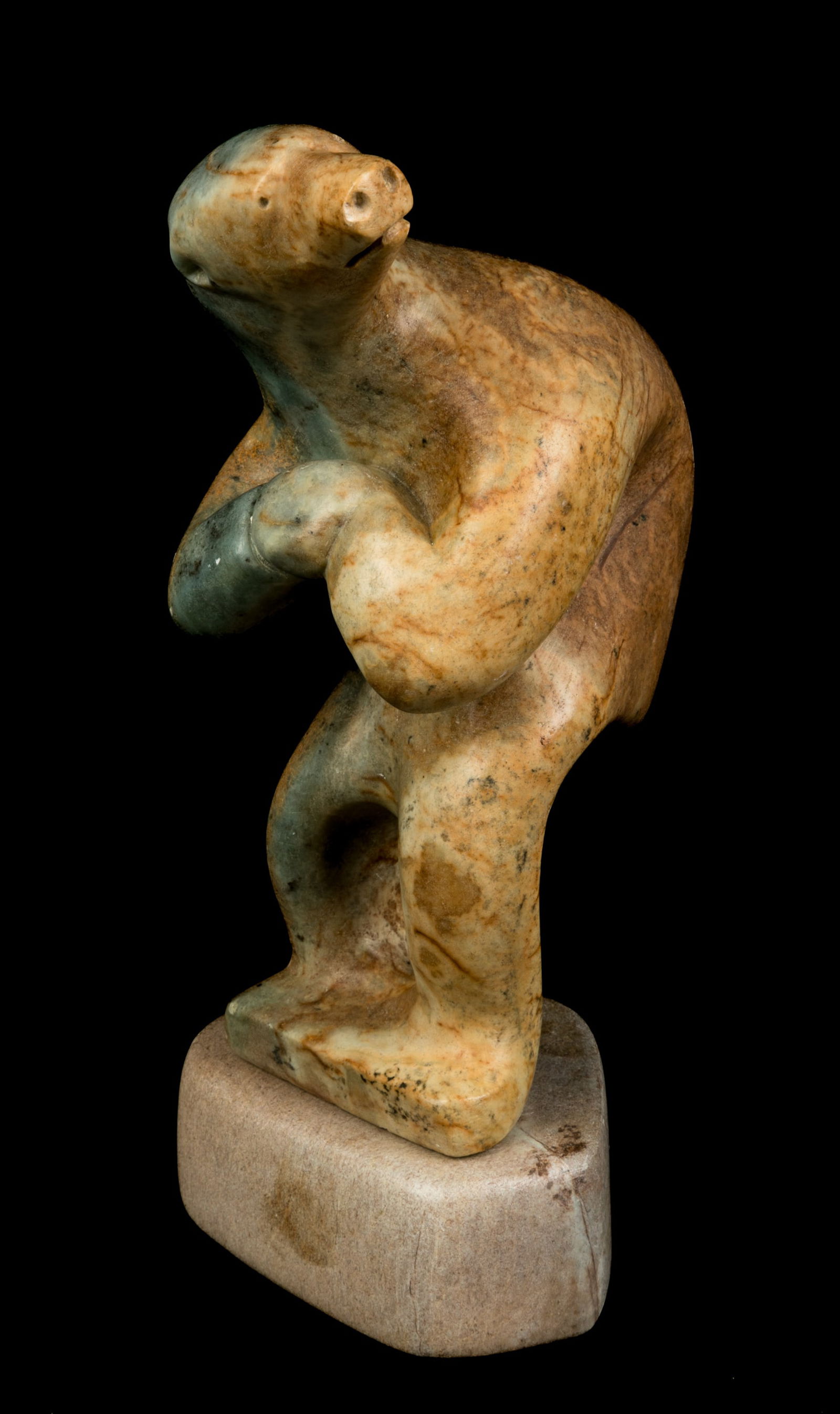 ABRAHAM ANGHIK, INUIT, Polar Bear Shaman, 2000s: ABRAHAM ANGHIK RUBEN, O.C. (1951-), PAULATUK / SALT SPRING ISLAND, B.C.. Polar Bear Shaman with Clasped Hands, 2000s stone, 11.25 x 5 25 x 5 in (28.6 x 12.7 x 12.7 cm) unsigned. Provenance A Toronto C