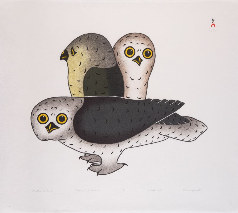 KANANGINAK POOTOOGOOK, INUIT, On the Lookout, 2001 #5: KANANGINAK POOTOOGOOK, R.C.A. (1935-2010) KINNGAIT (CAPE DORSET) On the Lookout, 2001 #5 Printmaker: QIATSUK NIVIAQSI (1941-) KINNGAIT (CAPE DORSET) stonecut and stencil, 19.75 x 22 in (50.2 x 55.9 cm