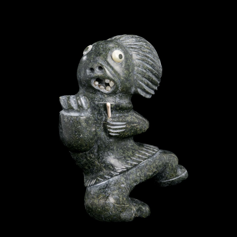 Probably JUDAS ULLULAQ, INUIT, Running Hunter, 1990s: Probably JUDAS ULLULAQ (1937-1999) UQSUQTUUQ (GJOA HAVEN) Running Hunter, 1990s stone and antler, 11 x 9 x 4.25 in (27.9 x 22.9 x 10.8 cm) unsigned. Provenance Private Collection, Toronto.