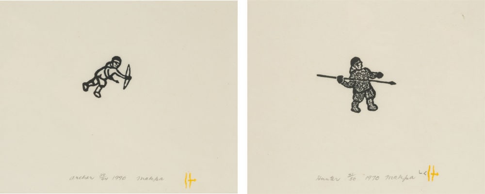 VITAL MAKPAAQ, INUIT, Archer & Hunter (Two Works), 1970 (#10 & #11): VITAL MAKPAAQ (1922-1978) QAMANI’TUAQ (BAKER LAKE) Archer & Hunter (Two Works), 1970 (#10 & #11) Printmaker: VITAL MAKPAAQ (1922-1978) QAMANI’TUAQ (BAKER LAKE) two stonecuts, each 8.5 x 12