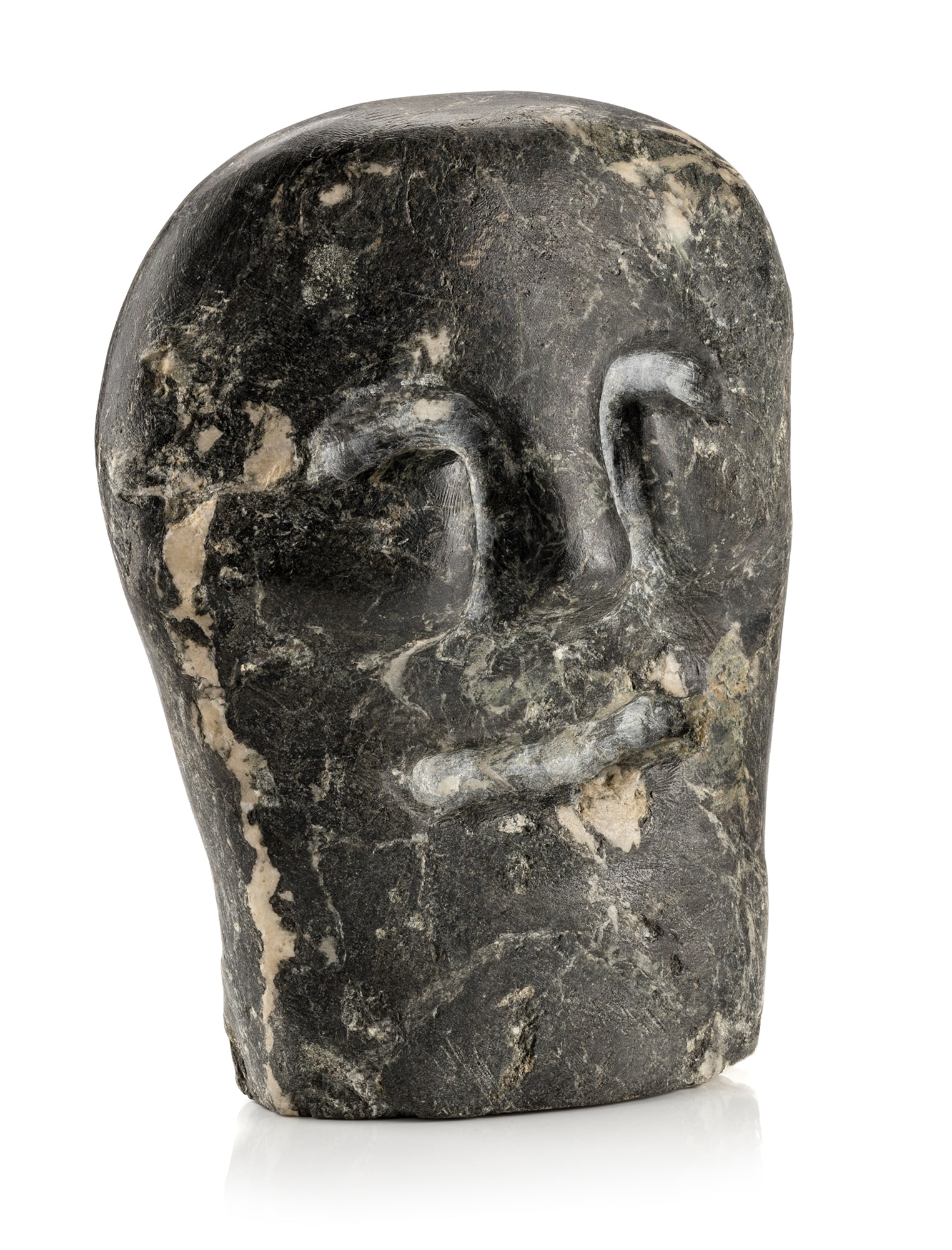 JOHN TIKTAK, INUIT, Head, early 1970s: JOHN TIKTAK, R.C.A. (1916-1981) KANGIQLINIQ (RANKIN INLET) Head, early 1970s stone, 9.75 x 7.75 x 2.75 in (24.8 x 19.7 x 7 cm) signed, "ᑎᑕ". Provenance Private Collection, Toronto. Famous