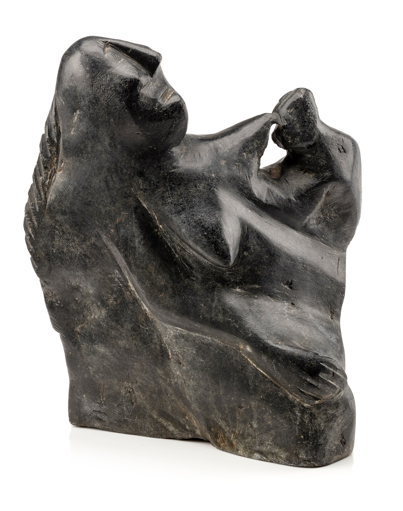 ELIZABETH NUTARAALUK, INUIT, Mother Nursing a Child, c. 1980: ELIZABETH NUTARAALUK AULATJUT (1914-1998) ARVIAT (ESKIMO POINT) Mother Nursing a Child, c. 1980 stone, 9 x 8 x 6 in (22.9 x 20.3 x 15.2 cm) unsigned. Provenance Private Collection, France; An Ottawa C