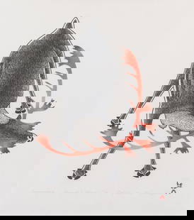 KANANGINAK POOTOOGOOK, INUIT, Amiraijaqtuq (Shedding the Velvet), 2004 #5: KANANGINAK POOTOOGOOK, R.C.A. (1935-2010) KINNGAIT (CAPE DORSET) Amiraijaqtuq (Shedding the Velvet), 2004 #5 Printmaker: QAVAVAU MANUMIE (1958-) KINNGAIT (CAPE DORSET) stonecut and stencil, 17.25 x