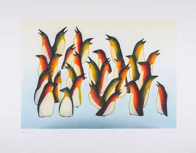 KANANGINAK POOTOOGOOK,INUIT, Arctic Murres, 2007 #4: KANANGINAK POOTOOGOOK, R.C.A. (1935-2010) KINNGAIT (CAPE DORSET) Arctic Murres, 2007 #4 Printmaker: STUDIO PM, Montreal etching and aquatint, 20 x 23.75 in (50.8 x 60.3 cm) 5/50 Provenance Prive