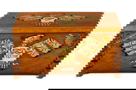 GEORGE NELSON, FIRST NATIONS,Chest with Thunderbird Motifs and Model Totems Corners, c. 1930s / 194