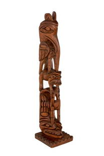 WILSON WILLIAMS, FIRST NATIONS, Model Totem Pole, c. 1960s: WILSON WILLIAMS (c. 1908-1965) DITIDAHT/NUU-CHAH-NULTH Model Totem Pole, c. 1960s wood, stain, and nails, 18.75 x 4 x 4.25 in (47.6 x 10.2 x 10.8 cm) unsigned. Provenance Private Collection,