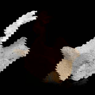 NICK SIKKUARK, INUIT, Dancing Polar Bear, 1991: NICK SIKKUARK (1943-2013) ARVILIQJUAQ (PELLY BAY) Dancing Polar Bear, 1991 bone, walrus tusk, and black inlay, 3.25 x 3 x 2.5 in (8.3 x 7.6 x 6.3 cm) signed and dated, "ᓂᑯᓚ