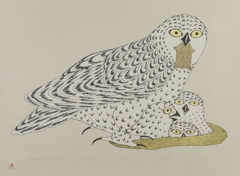 KANANGINAK POOTOOGOOK, INUIT, A Lemming for the Young Ones, 1982 #L6: KANANGINAK POOTOOGOOK, R.C.A. (1935-2010) KINNGAIT (CAPE DORSET) A Lemming for the Young Ones, 1982 #L6 Printmaker: PITSEOLAK NIVIAQSI, R.C.A. (1947-2015) KINNGAIT (CAPE DORSET) lithograph on grey pap