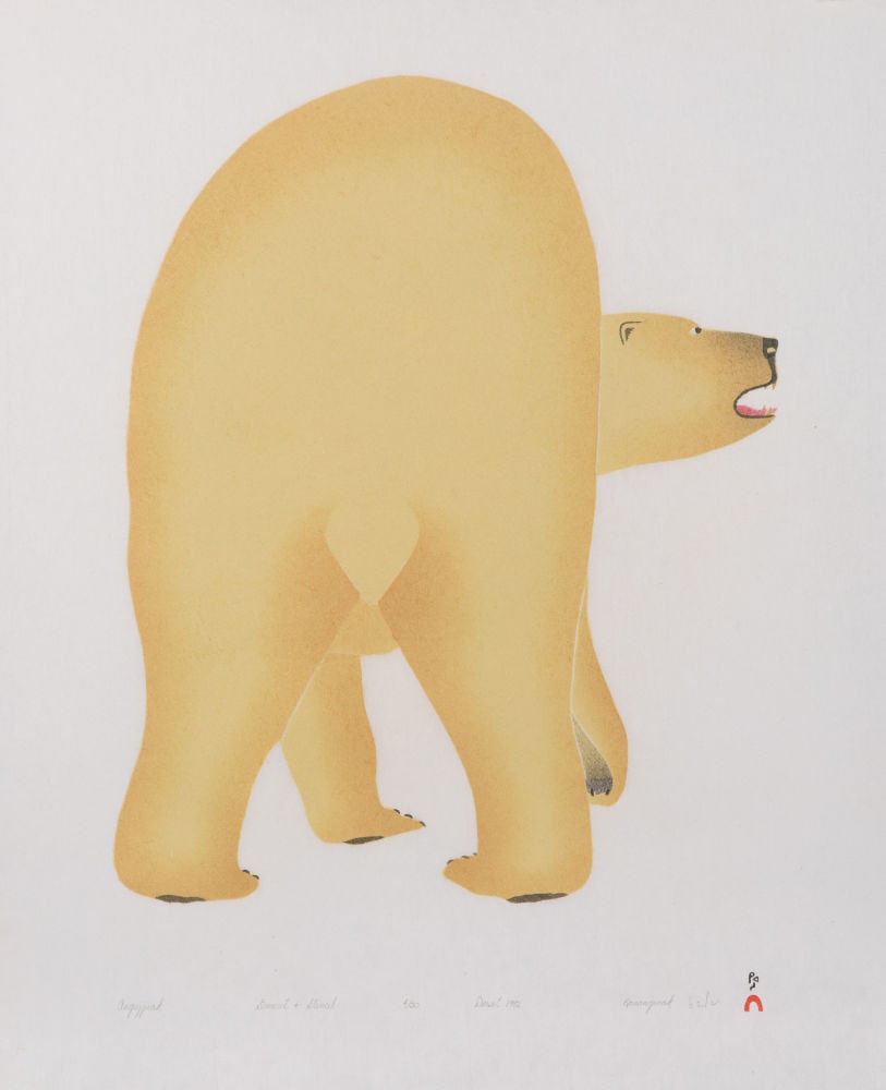 KANANGINAK POOTOOGOOK, INUIT, Angujjuak (Biggest Bear), 1992 #9: KANANGINAK POOTOOGOOK, R.C.A. (1935-2010) KINNGAIT (CAPE DORSET) Angujjuak (Biggest Bear), 1992 #9 Printmaker: QIATSUK NIVIAQSI (1941-) KINNGAIT (CAPE DORSET) stonecut and stencil, 24.5 x 19.5 in (62.