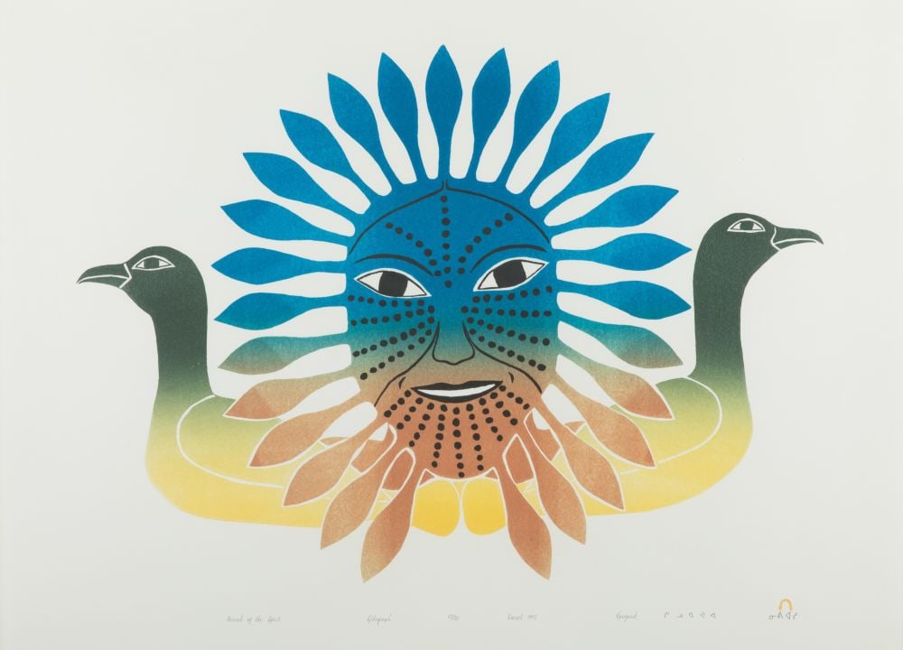 KENOJUAK ASHEVAK, INUIT, Arrival of the Spirit, 1995 #20: KENOJUAK ASHEVAK, C.C., R.C.A. (1927-2013) KINNGAIT (CAPE DORSET) Arrival of the Spirit, 1995 #20 Printmaker: NIVIAKSIE QUVIANAQTULIAQ (1970-) KINNGAIT (CAPE DORSET) lithograph, 22.75 x 30 in (57.8 x 