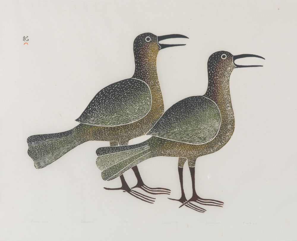 KENOJUAK ASHEVAK, INUIT, Raven Duo, 1983 #12: KENOJUAK ASHEVAK, C.C., R.C.A. (1927-2013) KINNGAIT (CAPE DORSET) Raven Duo, 1983 #12 Printmaker: EEGYVUDLUK POOTOOGOOK (1931-1999) KINNGAIT (CAPE DORSET) stonecut, 23 x 28.5 in (58.4 x 72.4 cm), fram