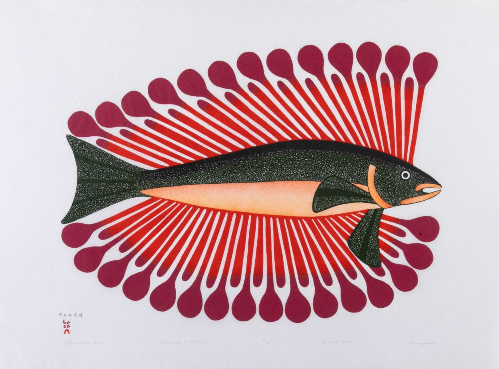 KENOJUAK ASHEVAK, INUIT, Decorative Char, 2004 #9: KENOJUAK ASHEVAK, C.C., R.C.A. (1927-2013) KINNGAIT (CAPE DORSET) Decorative Char, 2004 #9 Printmaker: QAVAVAU MANUMIE (1958 -) KINNGAIT (CAPE DORSET) stonecut and stencil, 24.5 x 33 in (62.2 x 83.8 c