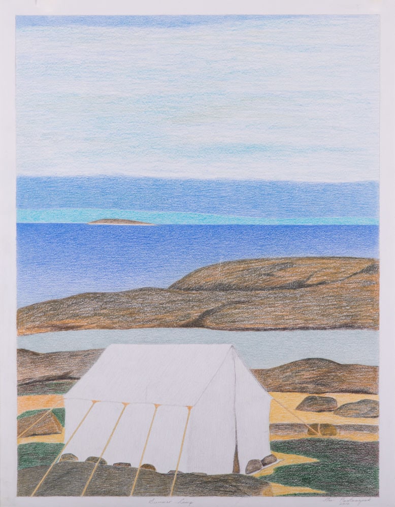 ITEE POOTOOGOOK, INUIT, Summer Camp, 2010: ITEE POOTOOGOOK (1951-2014) KINNGAIT (CAPE DORSET) Summer Camp, 2010 coloured pencil over graphite on paper, 25.5 x 19.75 in (64.8 x 50.2 cm) titled, signed, and dated, "Summer Camp / Itee Pootoogook 