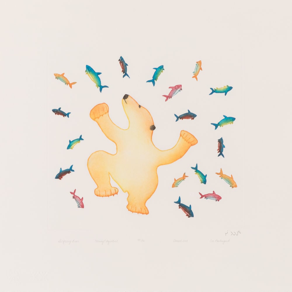 CEE POOTOOGOOK, INUIT, Surfacing Bear, 2018 #14: CEE POOTOOGOOK (1967-) KINNGAIT (CAPE DORSET) Surfacing Bear, 2018 #14 Printmaker: STUDIO PM, MONTREAL etching and aquatint: plate: 11.75 x 13 (29.8 x 33 cm) / sheet: 19.25 x 19.5 in (48.9 x 49.5 cm),