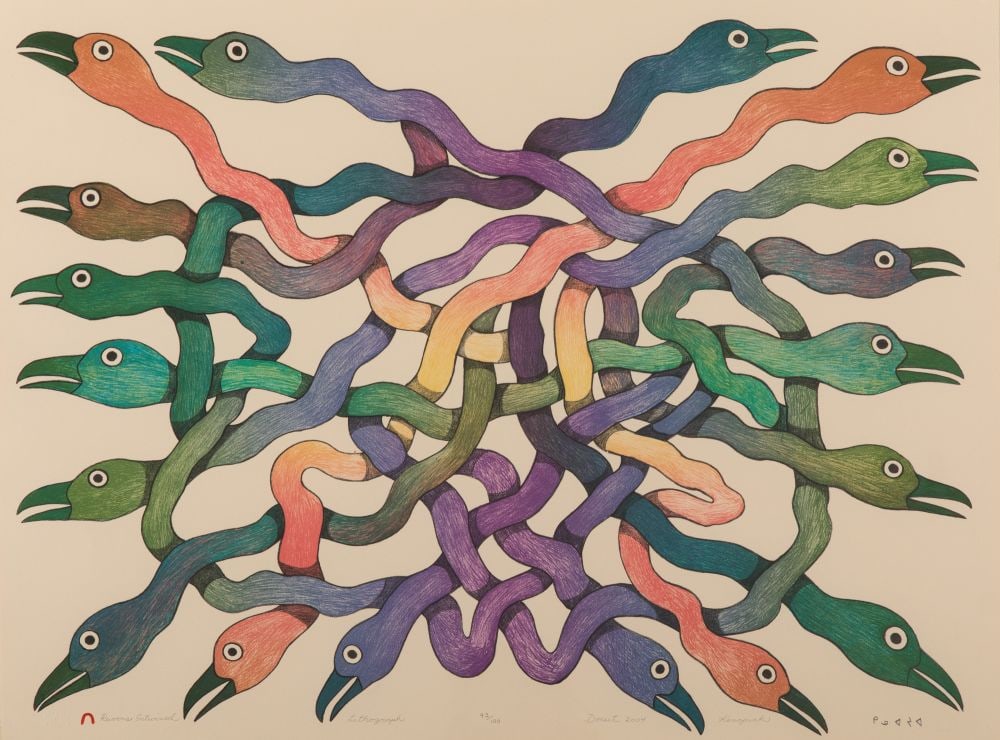 KENOJUAK ASHEVAK, INUIT, Ravens Entwined, 2004 #11 (1 of 3)