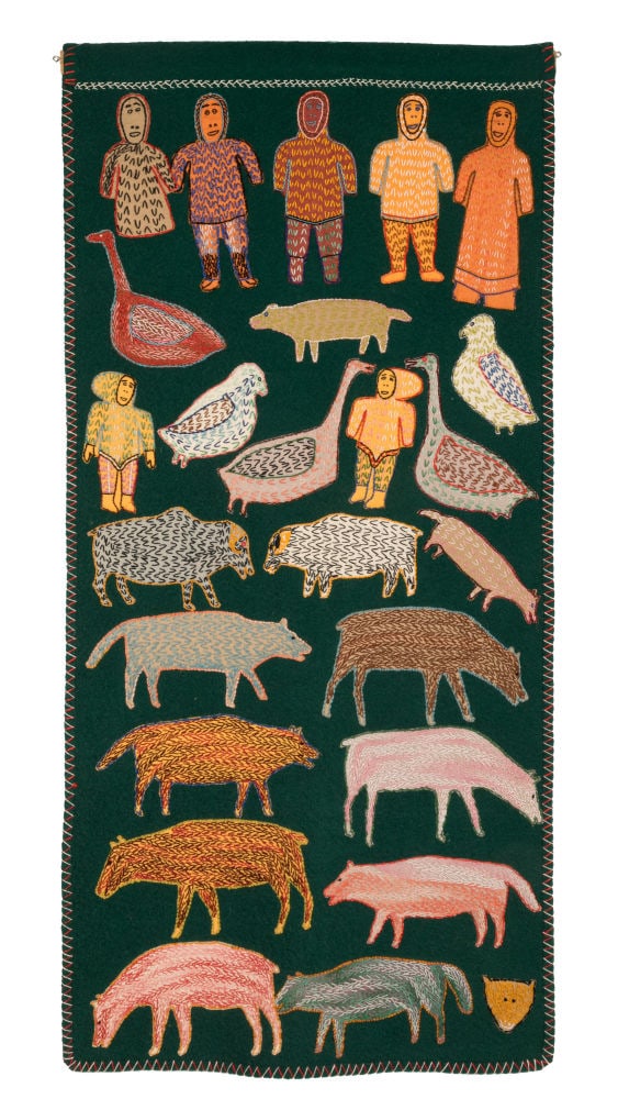 ELIZABETH ANGRNAGANGRNIQ, INUIT, Untitled Work on Cloth (Inuit and Animals) , c. late 1970s (1 of 2)
