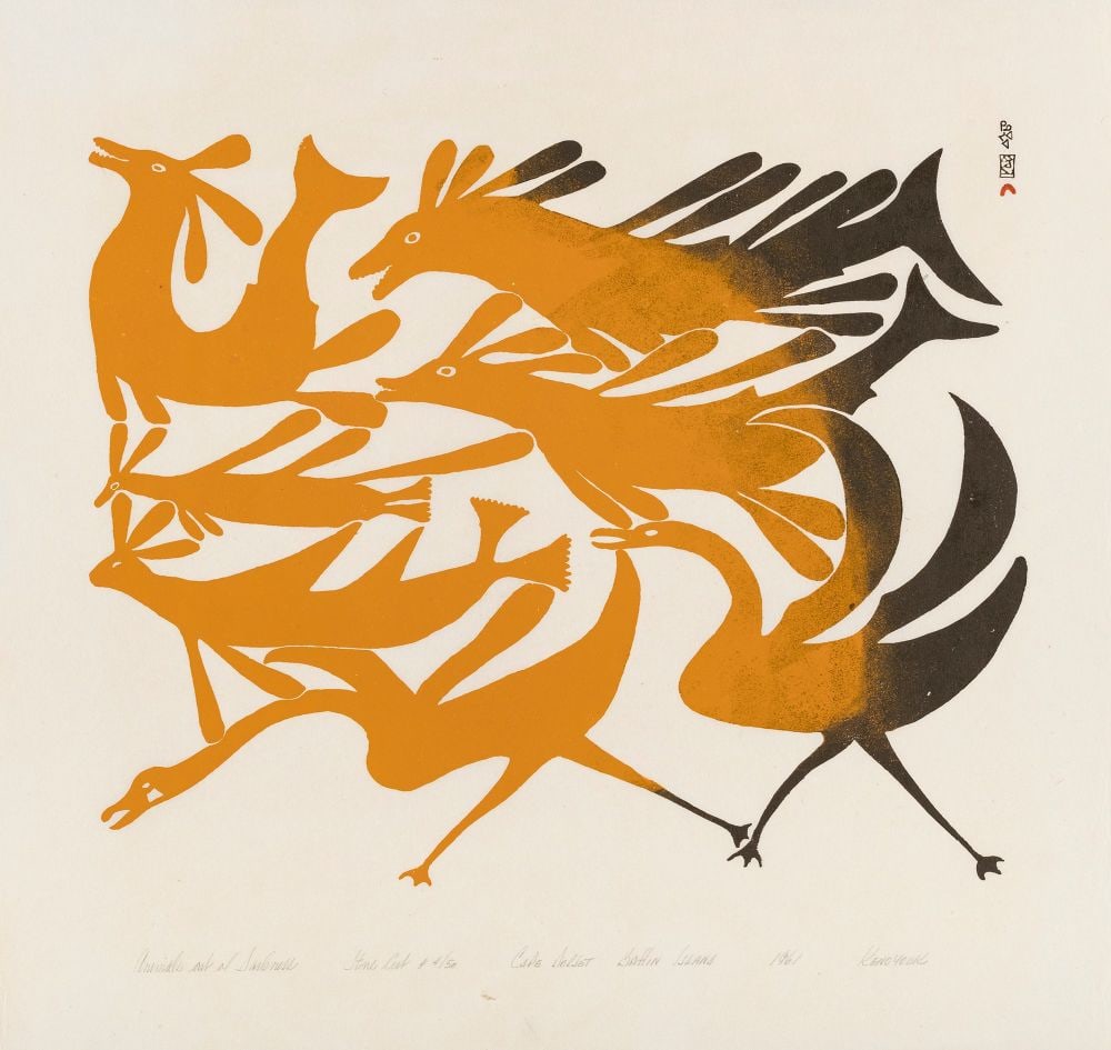 JOHNNIEBO ASHEVAK and/or KENOJUAK ASHEVAK, inuit, Animals out of Darkness, 1961 [uncatalogued] (1 of 1)