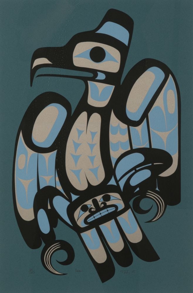 FRANCIS DICK, FIRST NATIONS, Raven, 2005: FRANCIS DICK (1959-) KWAKWA̱KA̱ʼWAKW Raven, 2005 silkscreen on paper, 23.75 x 16 in (60.3 x 40.6 cm), framed, sight. 70/100 Provenance Gallery Indigena, Stratford, Ontario; Acquired fro