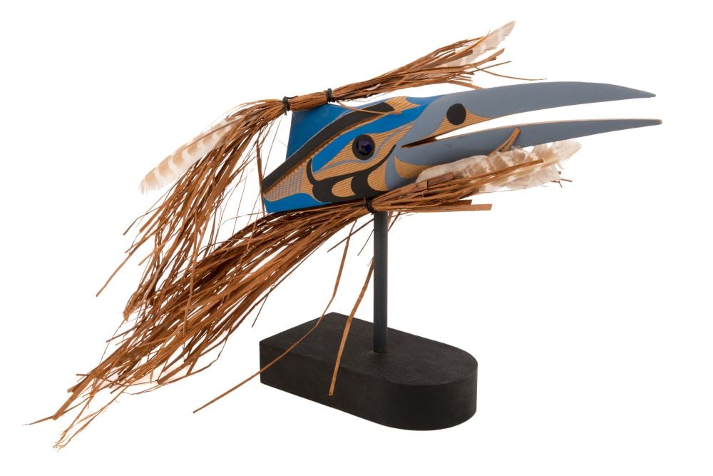 PATRICK AMOS, FIRST NATIONS, Miniature Kingfisher Mask on Base, 8 Feb 2011 (1 of 4)