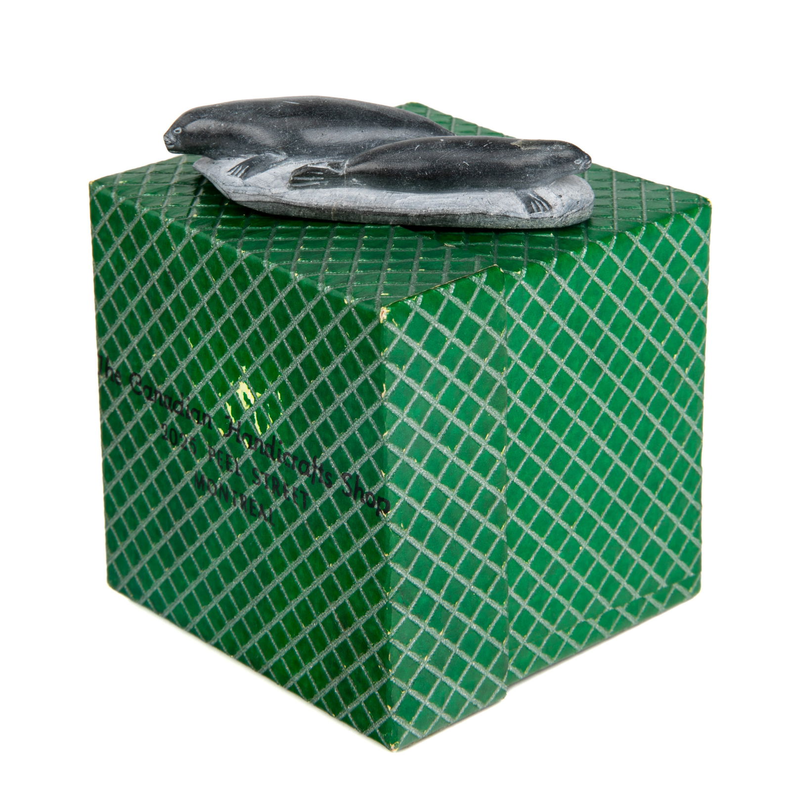 ADAMIE ALAKU QAQUTU, INUIT, Pair of Seals, Resting on an Ice Floe, 1961: ADAMIE ALAKU QAQUTU (1943-1964) PUVIRNITUQ (POVUNGNITUK) Pair of Seals, Resting on an Ice Floe, 1961 stone, 0.75 x 3 x 1.5 in (1.9 x 7.6 x 3.8 cm) signed and inscribed with artist's disc number, "ADAM