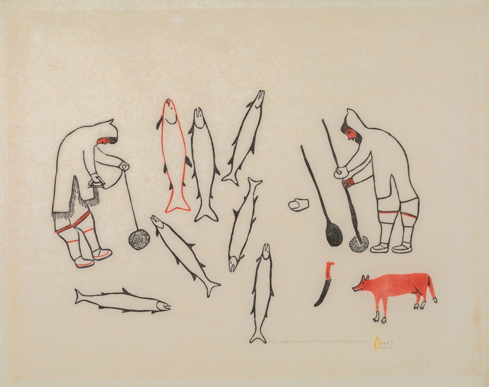 HAROLD QARLIKSAQ, INUIT, Men Jigging for Fish, 1978 #25 (1 of 1)