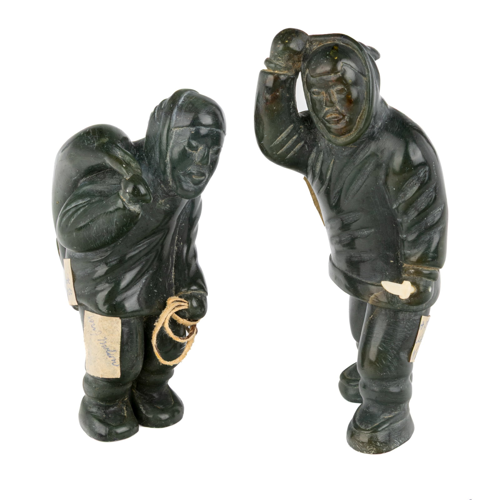 Probably DANIEL OWEETALUKTUK, INUIT, Father and Son, Returning from a Hunt, 1959: Probably DANIEL OWEETALUKTUK (1934-D?) INUKJUAK (PORT HARRISON) Father and Son, Returning from a Hunt, 1959 the father: stone and walrus tusk, 5.5 x 2.25 x 2.5 in (14 x 5.7 x 6.3 cm) the son: stone an