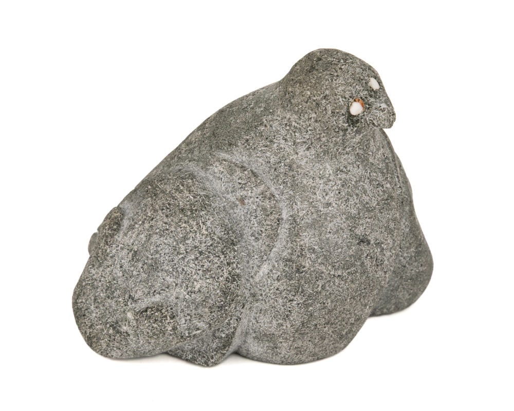 Attr: PUDLO PUDLAT, INUIT, Arctic Trio: Owl, Tattooed Face, and Bear Head, c. 1950-55: Attributed to PUDLO PUDLAT (1916-1992) KINNGAIT (CAPE DORSET) Arctic Trio: Owl, Tattooed Face, and Bear Head, c. 1950-55 stone and antler, 3.5 x 4.5 x 4 in (8.9 x 11.4 x 10.2 cm) unsigned; with affixe