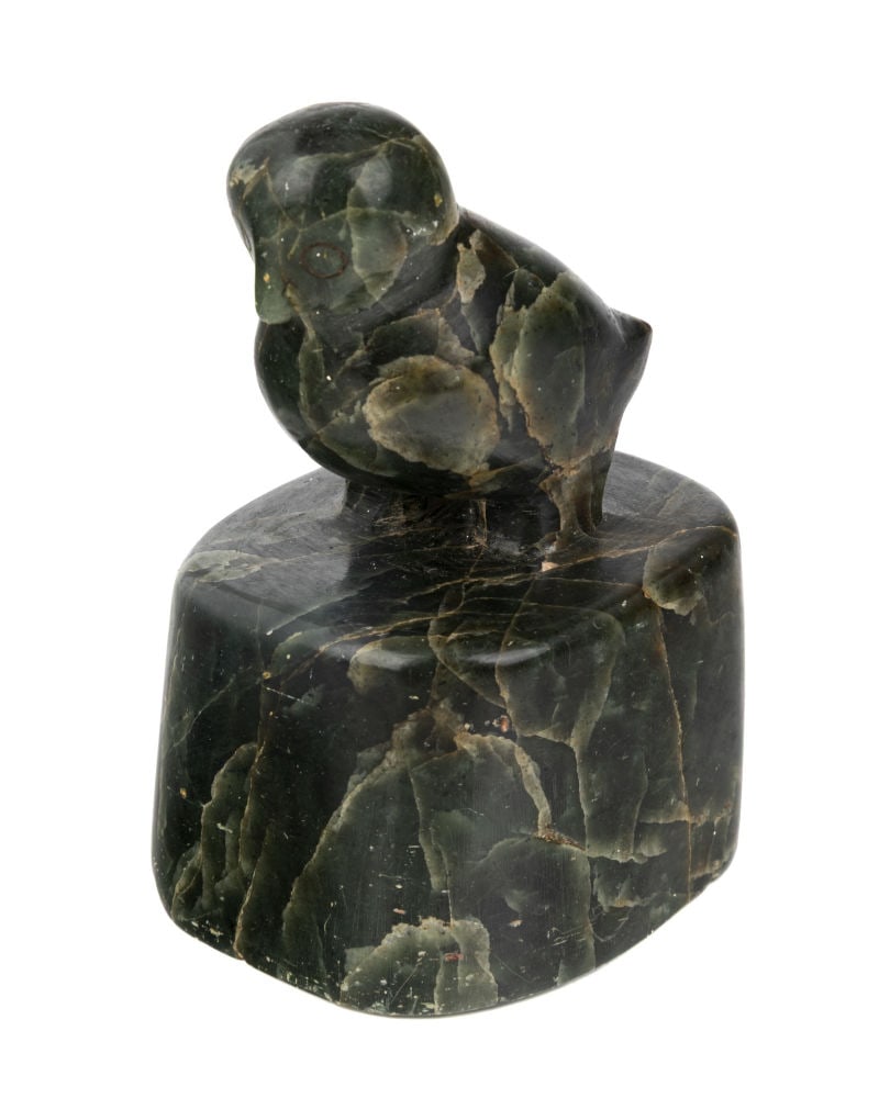 UNIDENTIFIED INUIT ARTIST, INUKJUAK (PORT HARRISON), Owl on High Ground, c. early-mid 1950s: UNIDENTIFIED INUIT ARTIST, INUKJUAK (PORT HARRISON) Owl on High Ground, c. early-mid 1950s stone, 4.75 x 2.75 x 3.25 in (12.1 x 7 x 8.3 cm) unsigned. Provenance Ex. Coll. Colin John Grasset Molson (C.