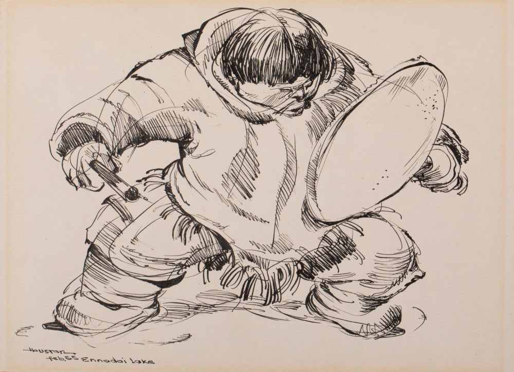 JAMES ARCHIBALD HOUSTON, NON-INDIGENOUS, Untitled (Drum Dancer), Feb. 1955: JAMES ARCHIBALD HOUSTON, O.C., F.R.S.A. (1921-2005), NON-INDIGENOUS Untitled (Drum Dancer), Feb. 1955 ink on paper, 6.5 x 9 in (16.5 x 22.9 cm) sight signed, dated, and inscribed "HOUSTON / feb. 55 / 