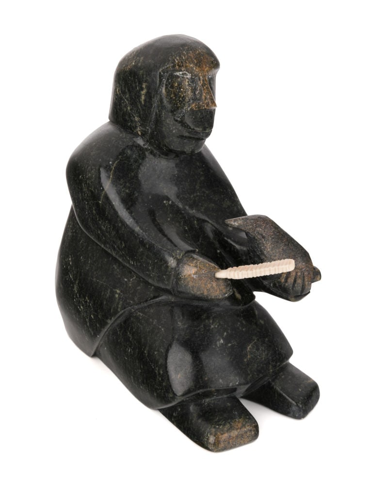 JOHNNY LEE PUDLAT, INUIT, Seated Carver with Rasp and Sculpture (Self Portrait?), 2000s (1 of 4)